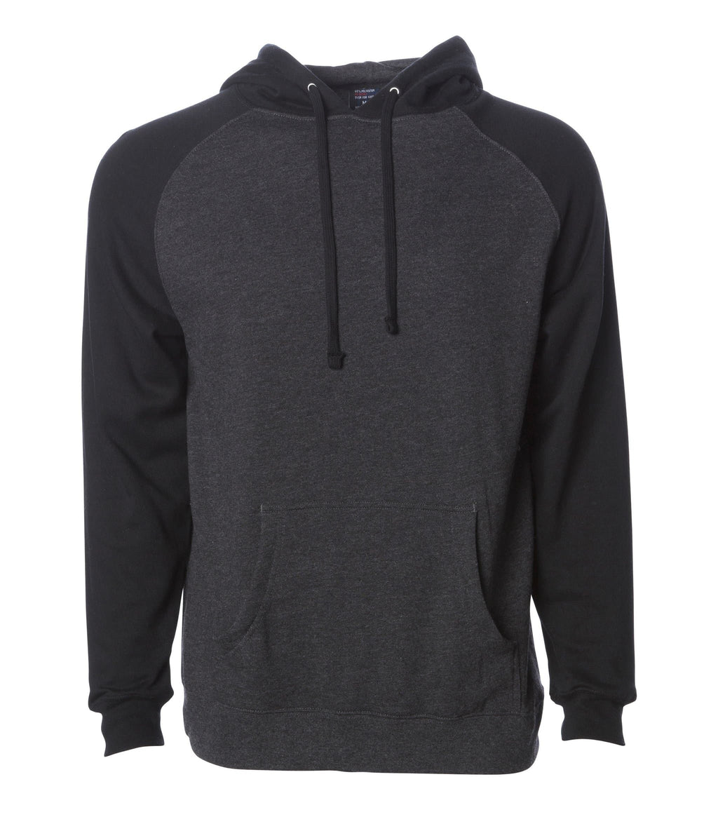 INDEPENDENT IND40RP, Raglan Hooded Pullover Sweatshirt, Charcoal Heather Black