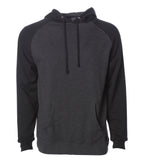 INDEPENDENT IND40RP, Raglan Hooded Pullover Sweatshirt, Charcoal Heather Black