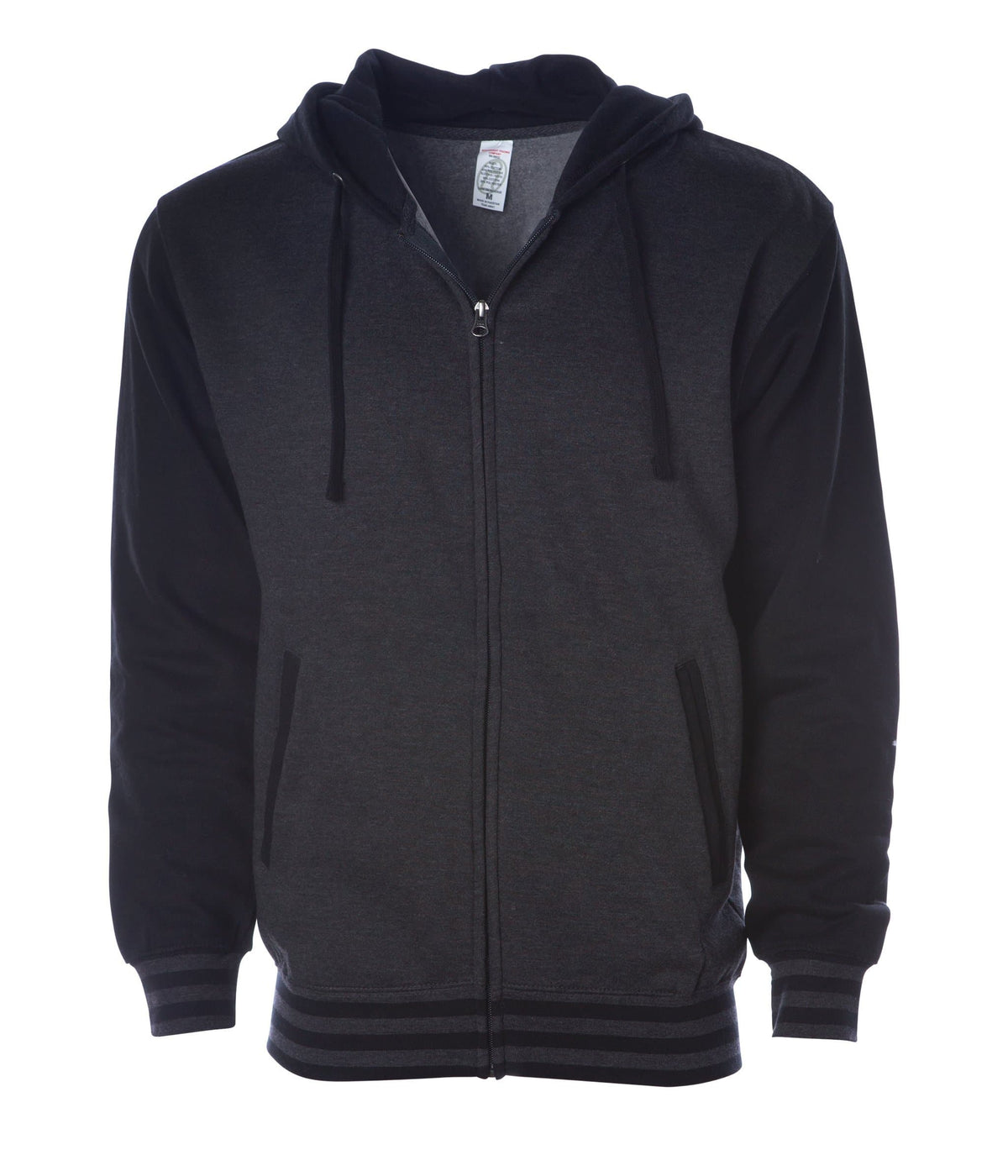 INDEPENDENT IND45UVZ, Unisex Heavyweight Varsity Zip Hood, Charcoal Heather Black