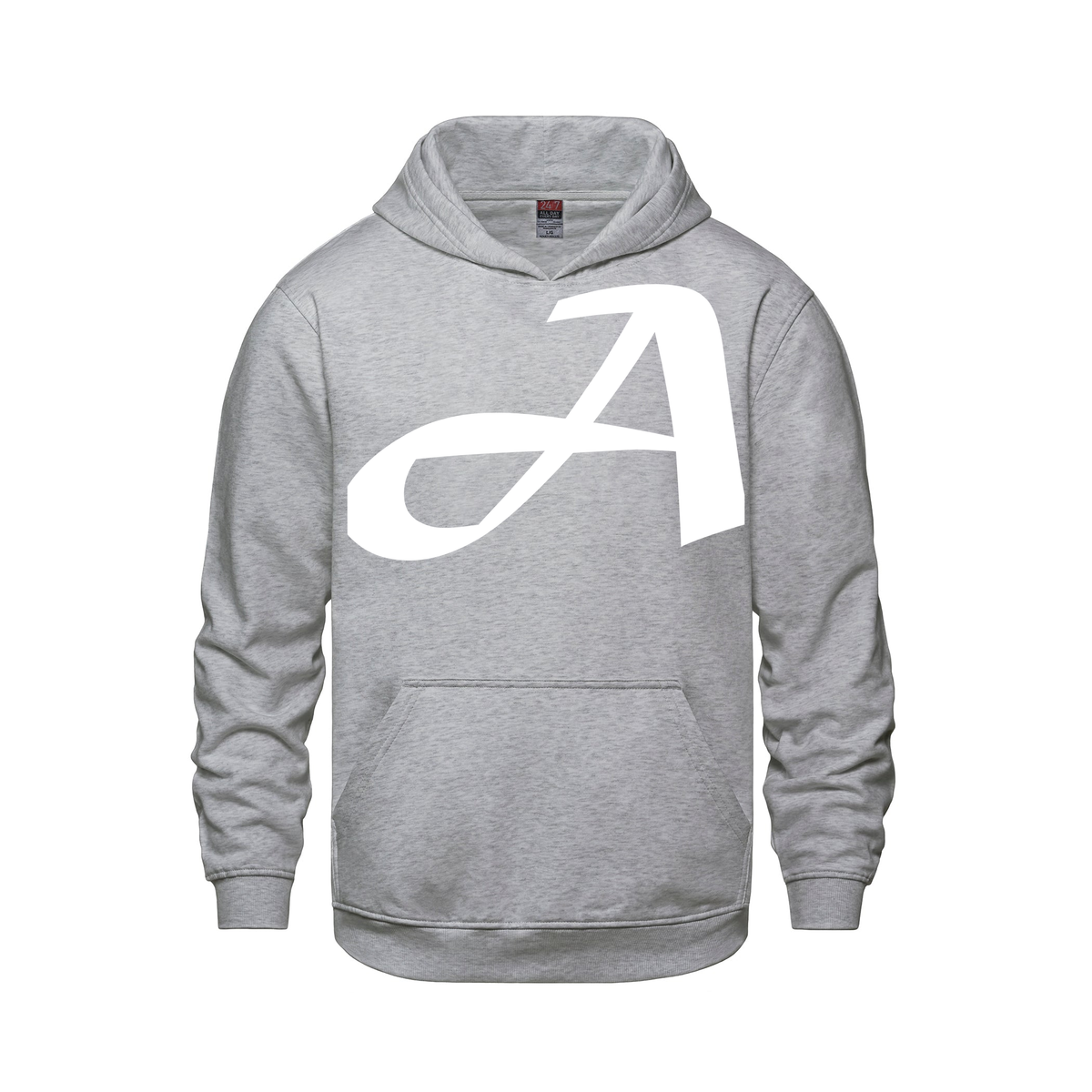 Alphabet A Hoodie 9 inch calligraphy White ink, Athletic Grey