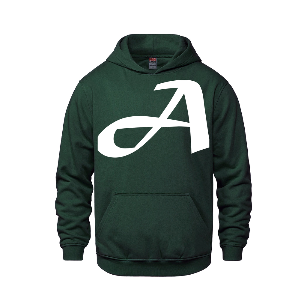 Alphabet A Hoodie 9 inch calligraphy White ink, Forest Green