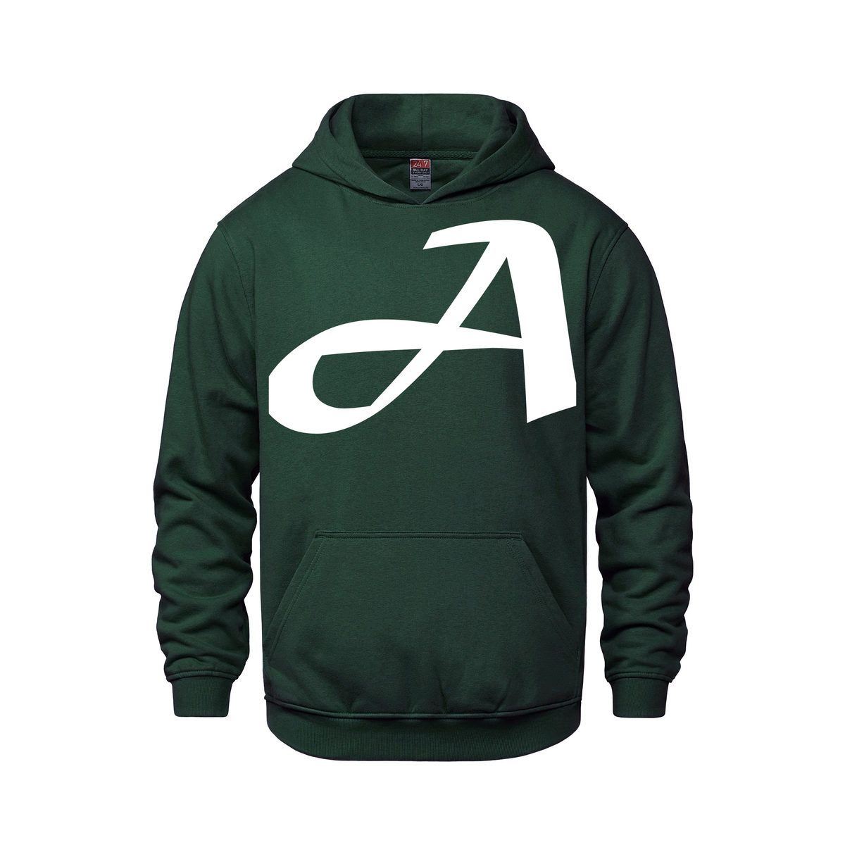 Alphabet A Hoodie 9 inch calligraphy White ink, Forest Green