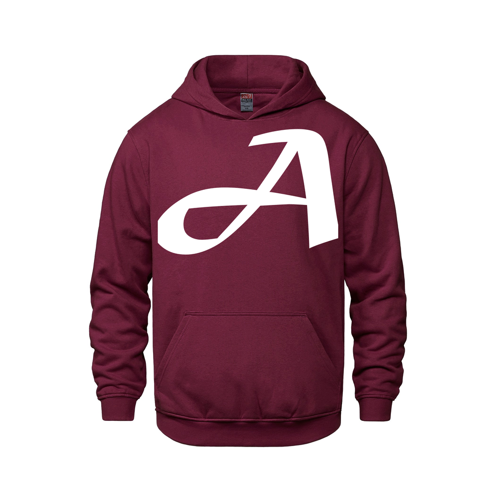 Alphabet A Hoodie 9 inch calligraphy White ink, Maroon