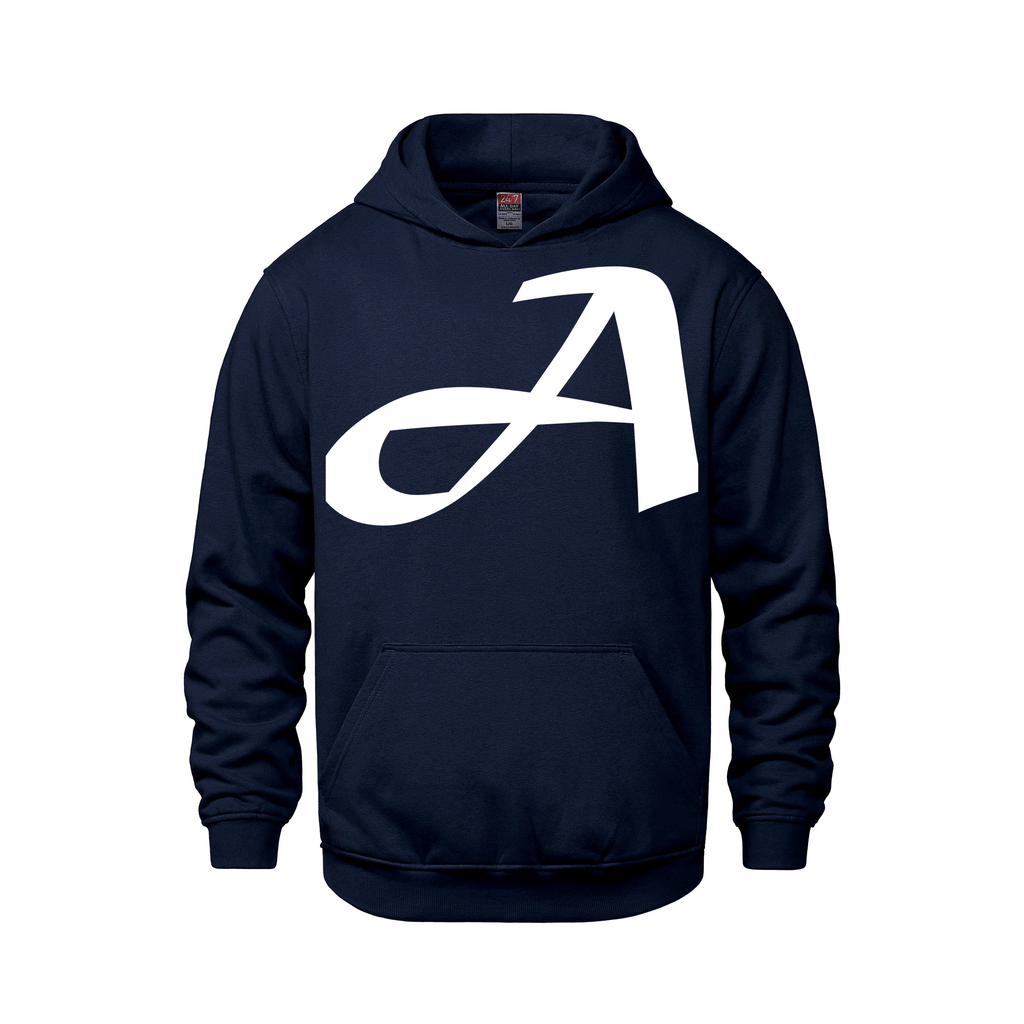 Alphabet A Hoodie 9 inch calligraphy White ink, Navy