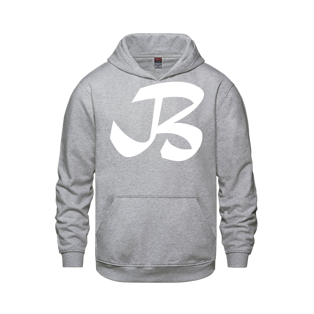 Alphabet B Hoodie 9 inch calligraphy White ink, Athletic Grey