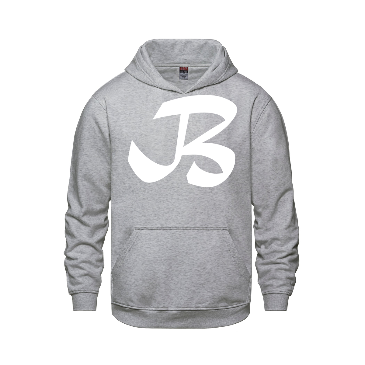Alphabet B Hoodie 9 inch calligraphy White ink, Athletic Grey