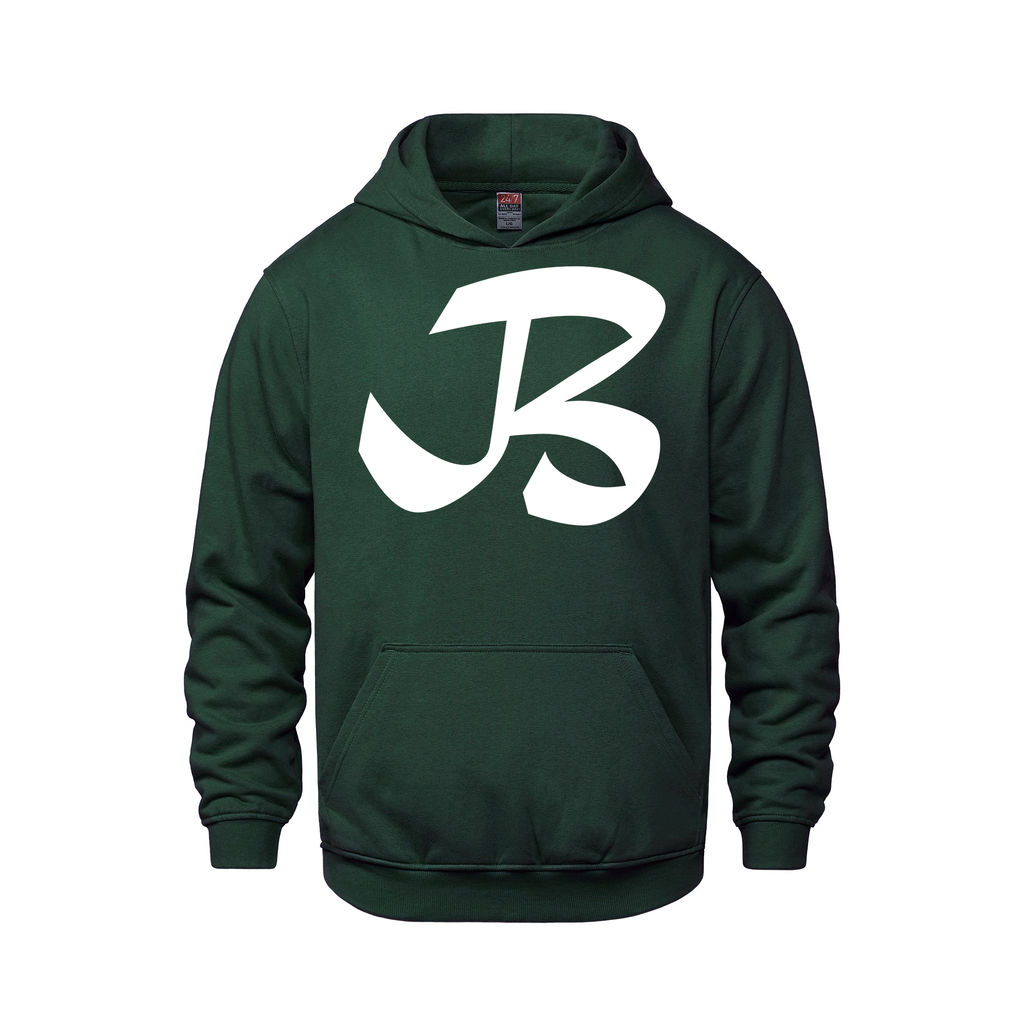 Alphabet B Hoodie 9 inch calligraphy White ink, Forest Green