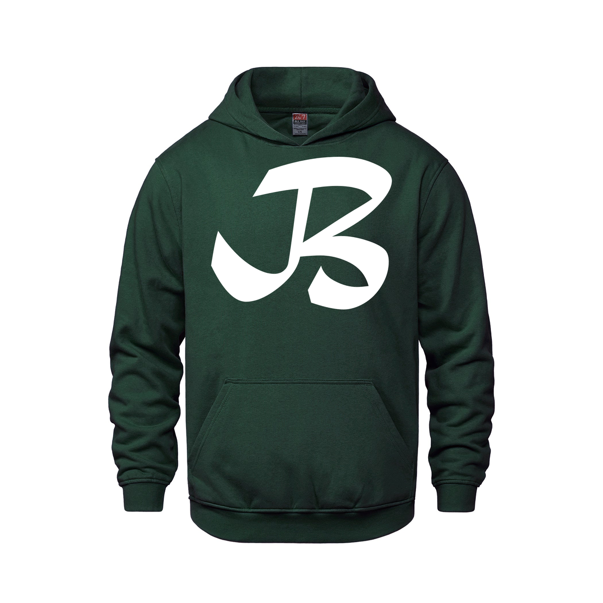 Alphabet B Hoodie 9 inch calligraphy White ink, Forest Green