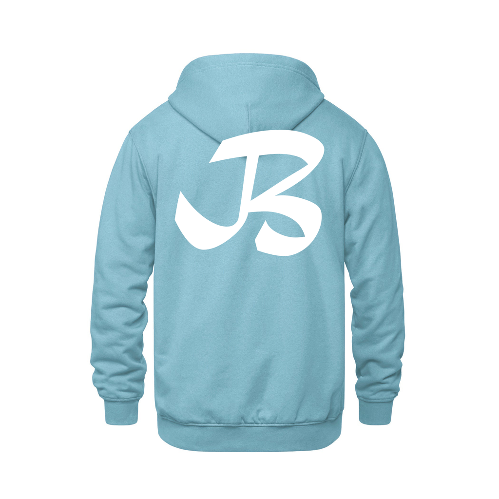 Alphabet B Hoodie 9 inch calligraphy White ink, Light Blue