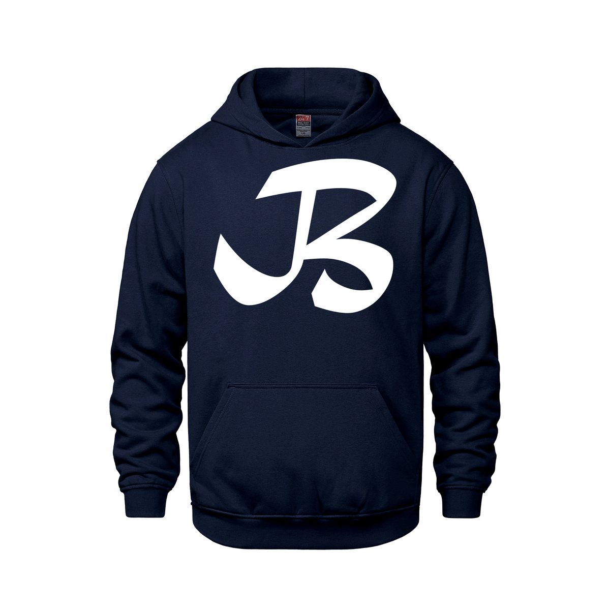 Alphabet B Hoodie 9 inch calligraphy White ink, Navy