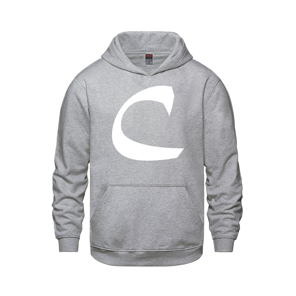 Alphabet C Hoodie 9 inch calligraphy White ink, Athletic Grey