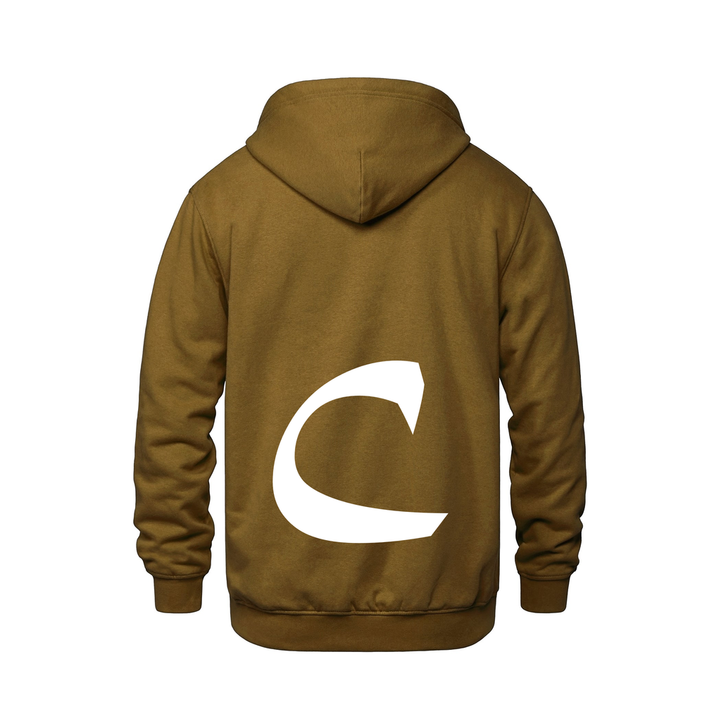 Alphabet C Hoodie 9 inch calligraphy White ink, Caramel