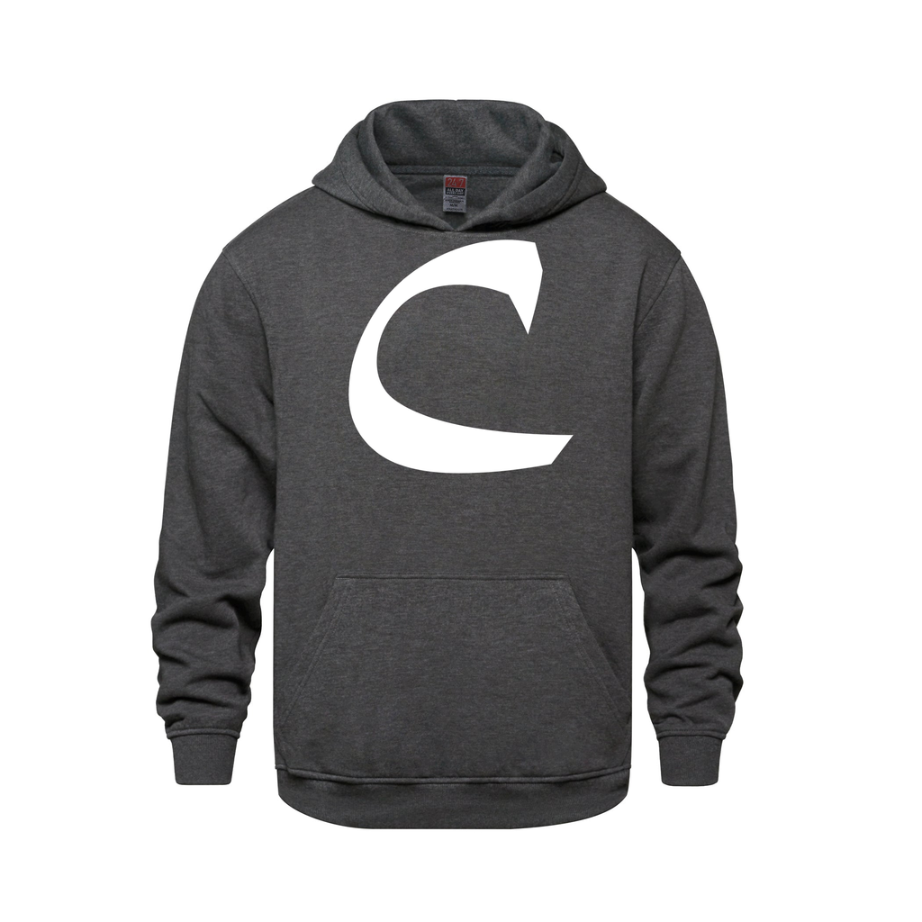 Alphabet C Hoodie 9 inch calligraphy White ink, Charcoal