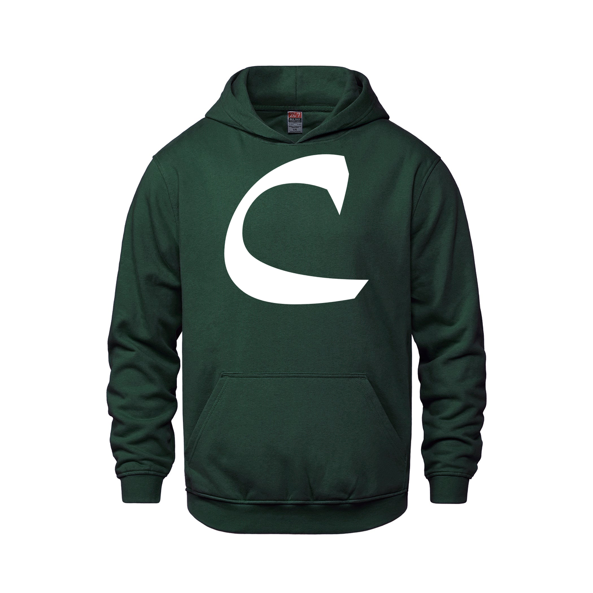 Alphabet C Hoodie 9 inch calligraphy White ink, Forest Green