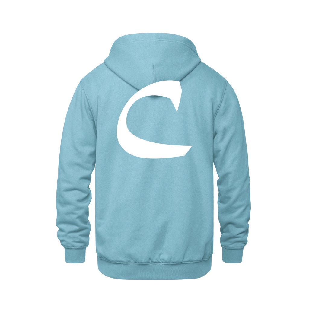 Alphabet C Hoodie 9 inch calligraphy White ink, Light Blue