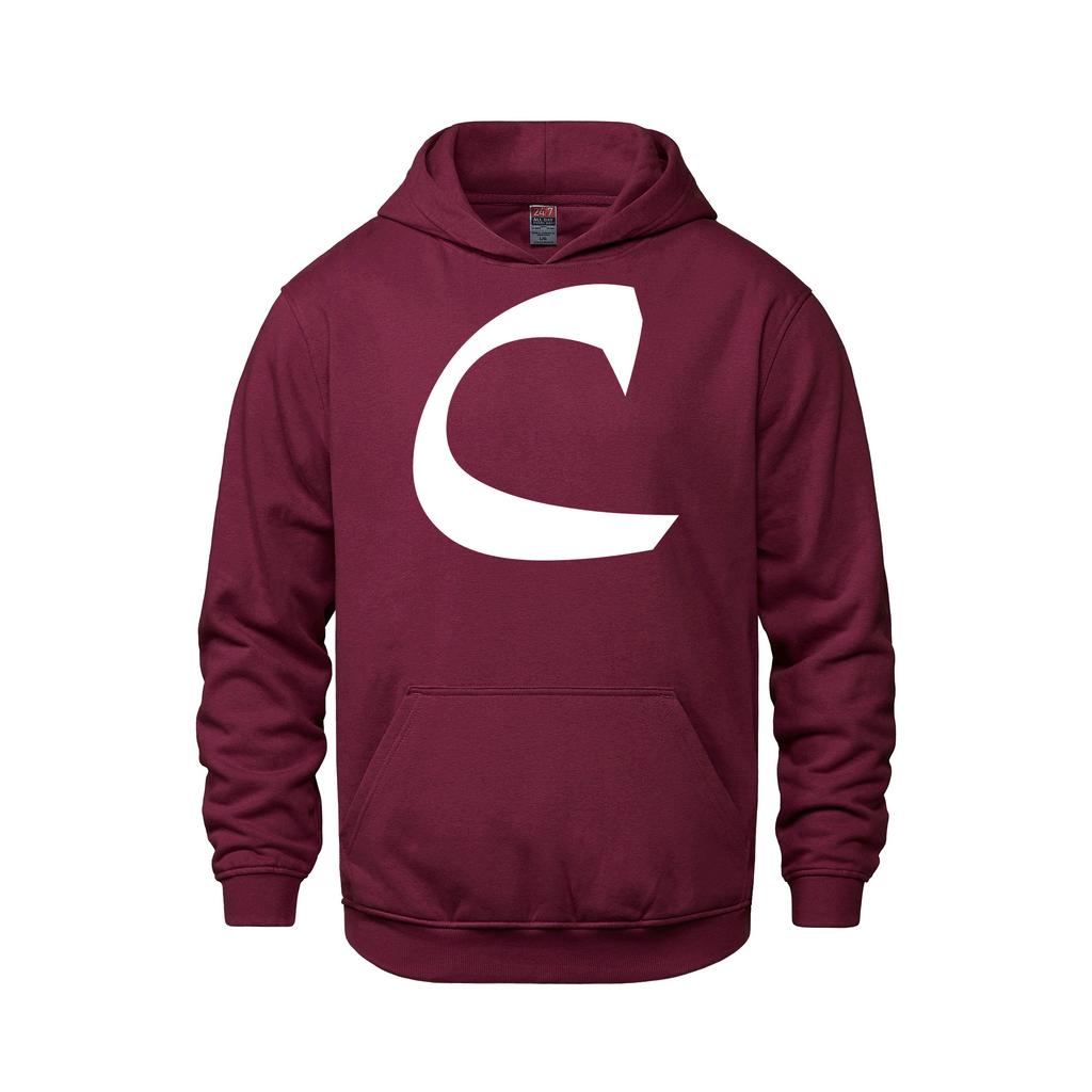 Alphabet C Hoodie 9 inch calligraphy White ink, Maroon