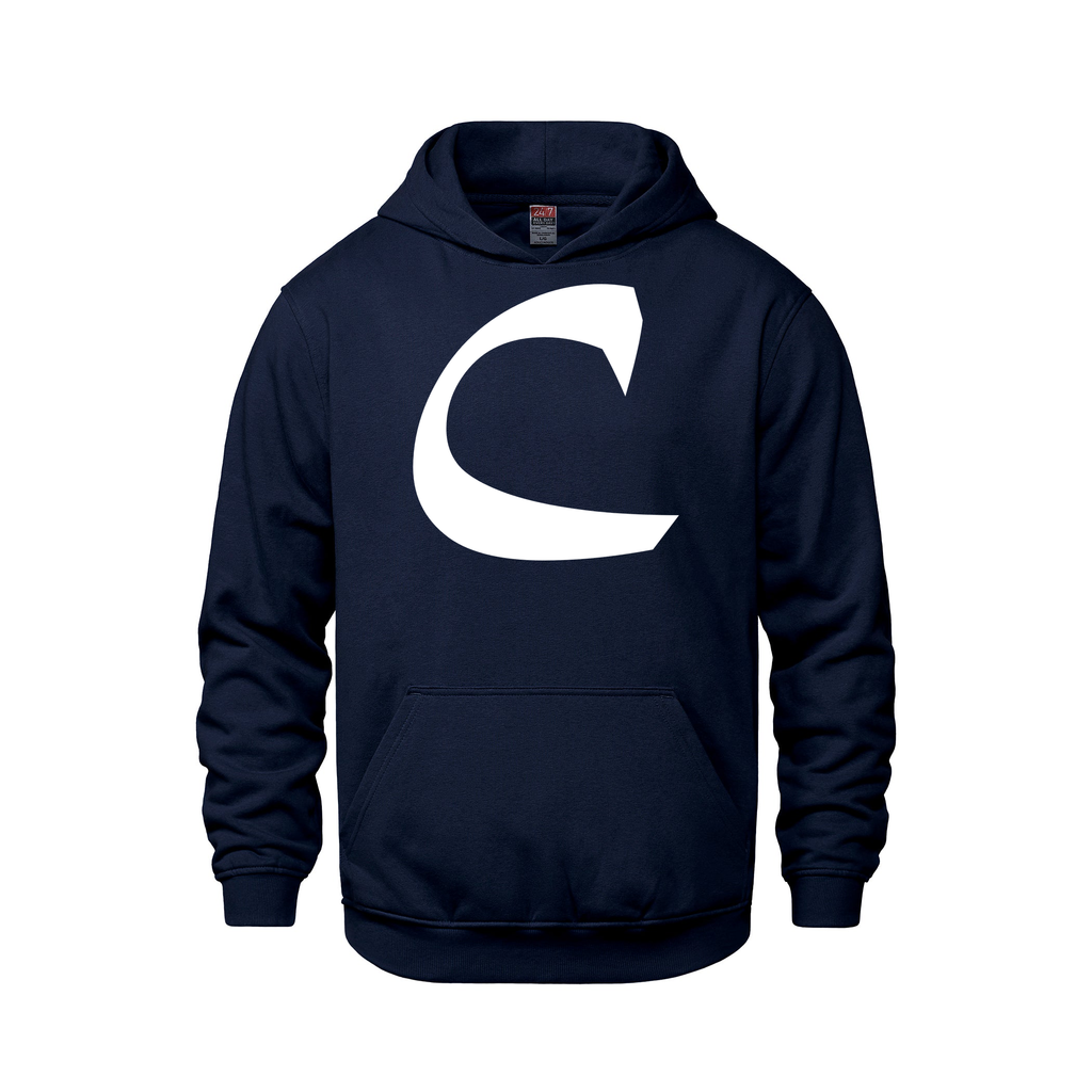 Alphabet C Hoodie 9 inch calligraphy White ink, Navy