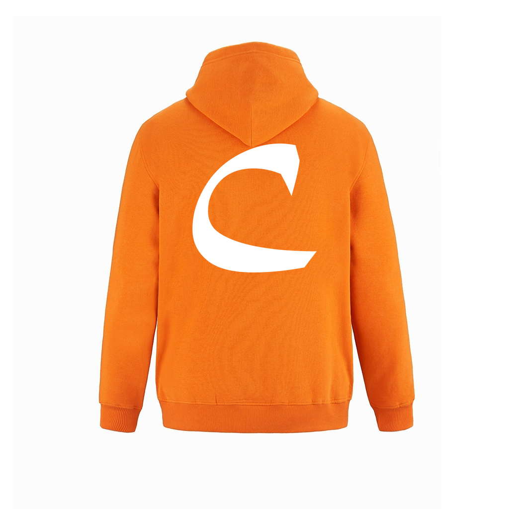 Alphabet C Hoodie 9 inch calligraphy White ink, Orange