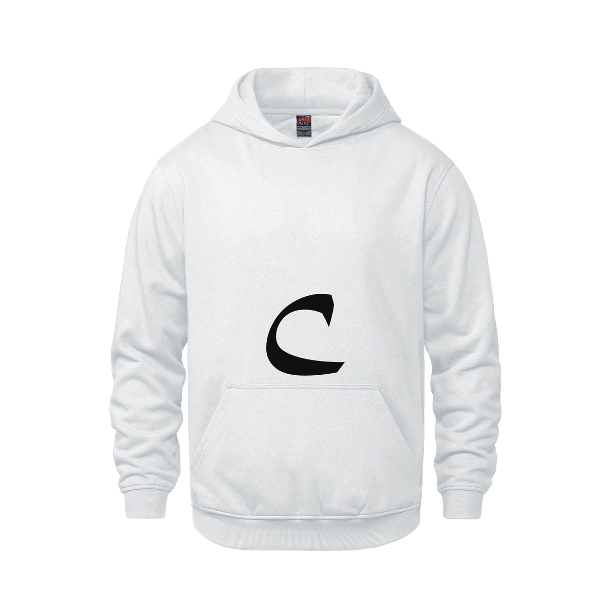 Alphabet C Hoodie 9 inch calligraphy Black ink, White