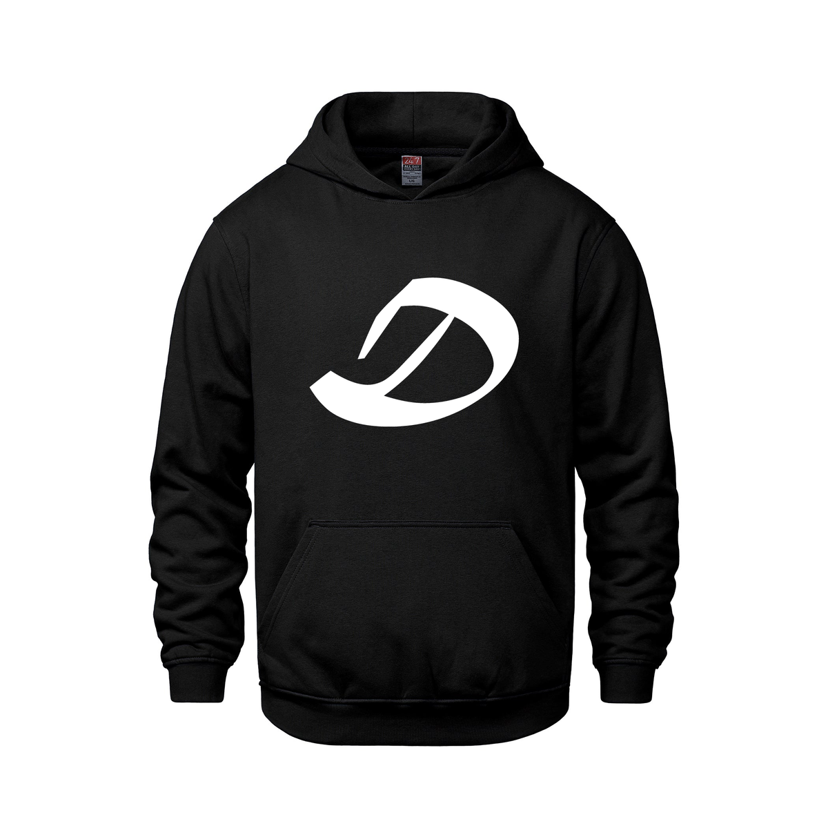 Alphabet D Hoodie 9 inch calligraphy White ink, Black
