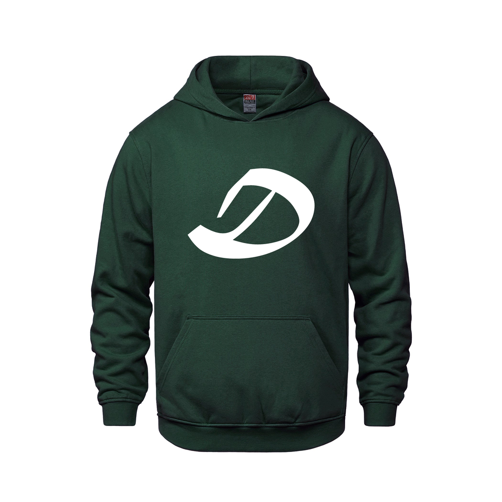 Alphabet D Hoodie 9 inch calligraphy White ink, Forest Green