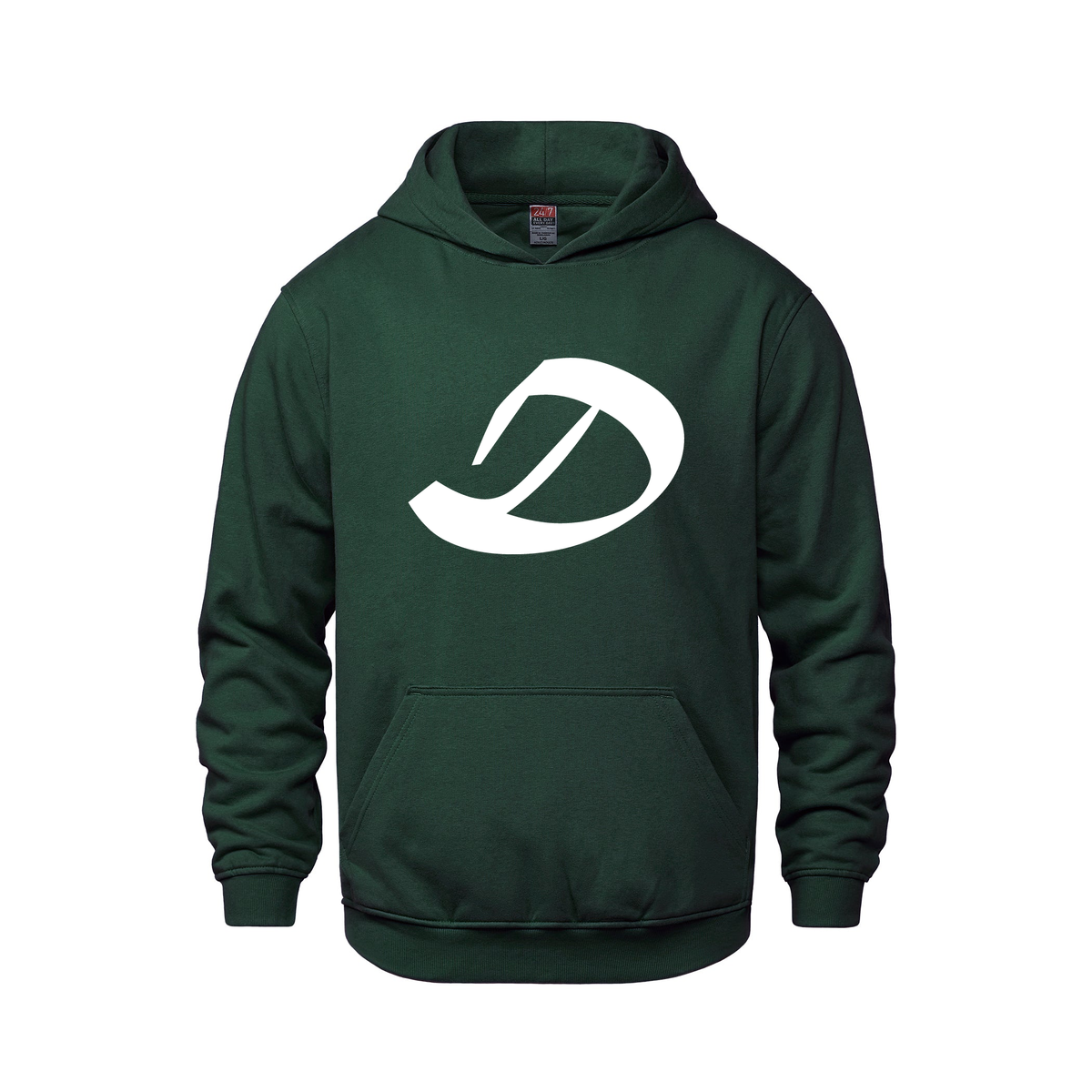 Alphabet D Hoodie 9 inch calligraphy White ink, Forest Green