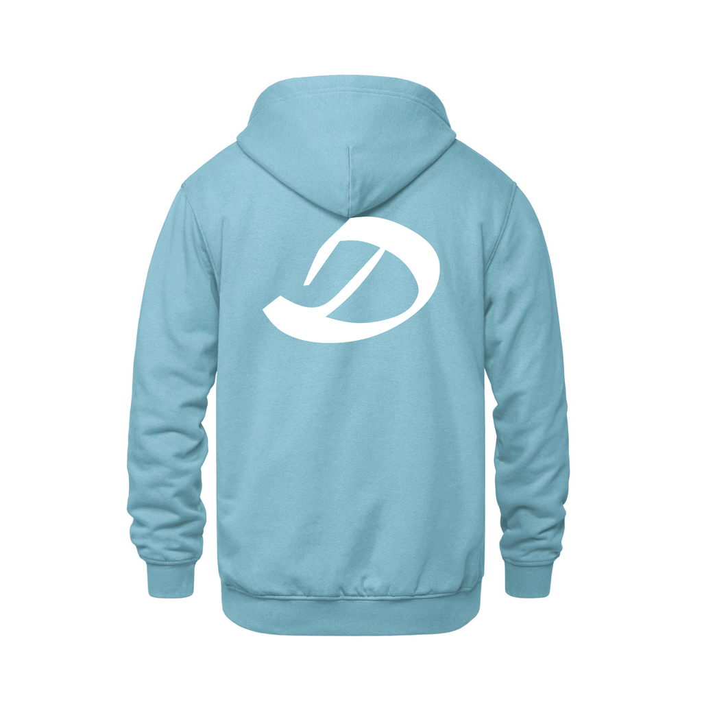 Alphabet D Hoodie 9 inch calligraphy White ink, Light Blue