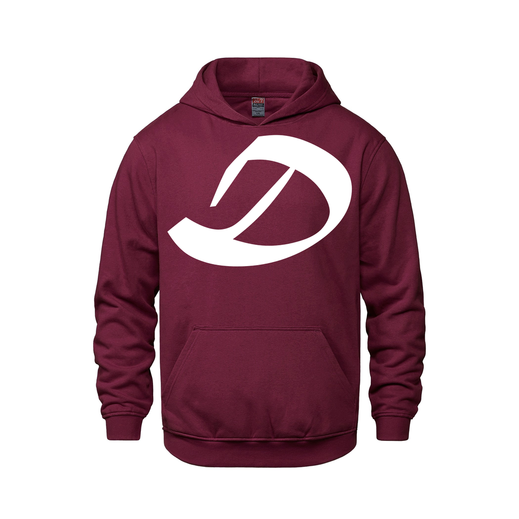 Alphabet D Hoodie 9 inch calligraphy White ink, Maroon