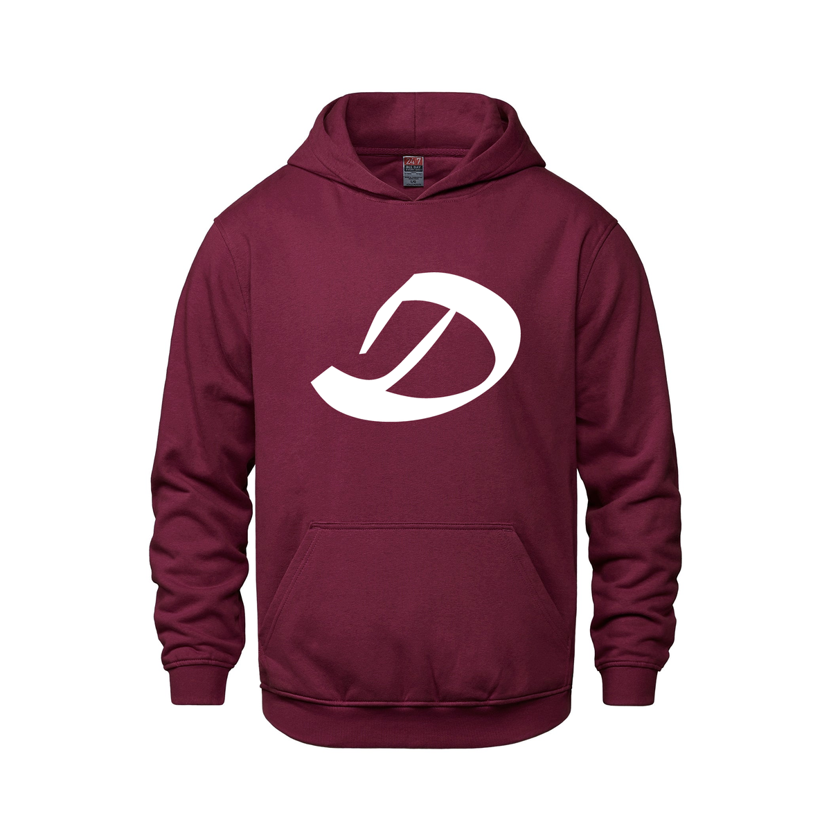 Alphabet D Hoodie 9 inch calligraphy White ink, Maroon