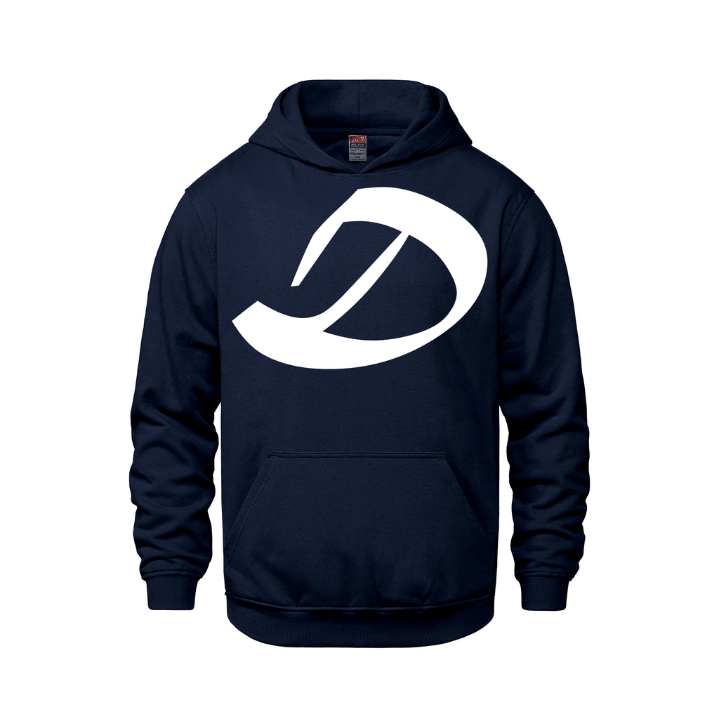 Alphabet D Hoodie 9 inch calligraphy White ink, Navy