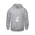 Alphabet E Hoodie 9 inch calligraphy White ink, Athletic Grey