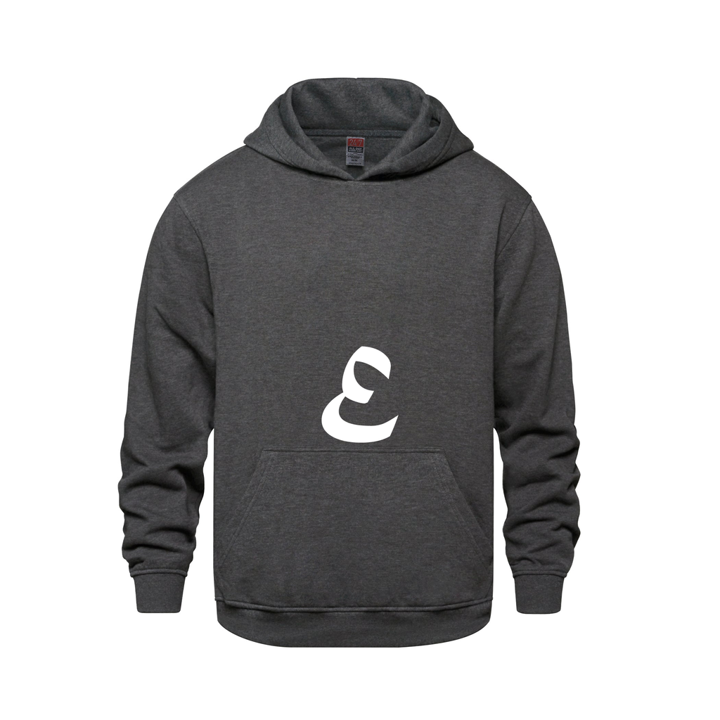 Alphabet E Hoodie 9 inch calligraphy White ink, Charcoal