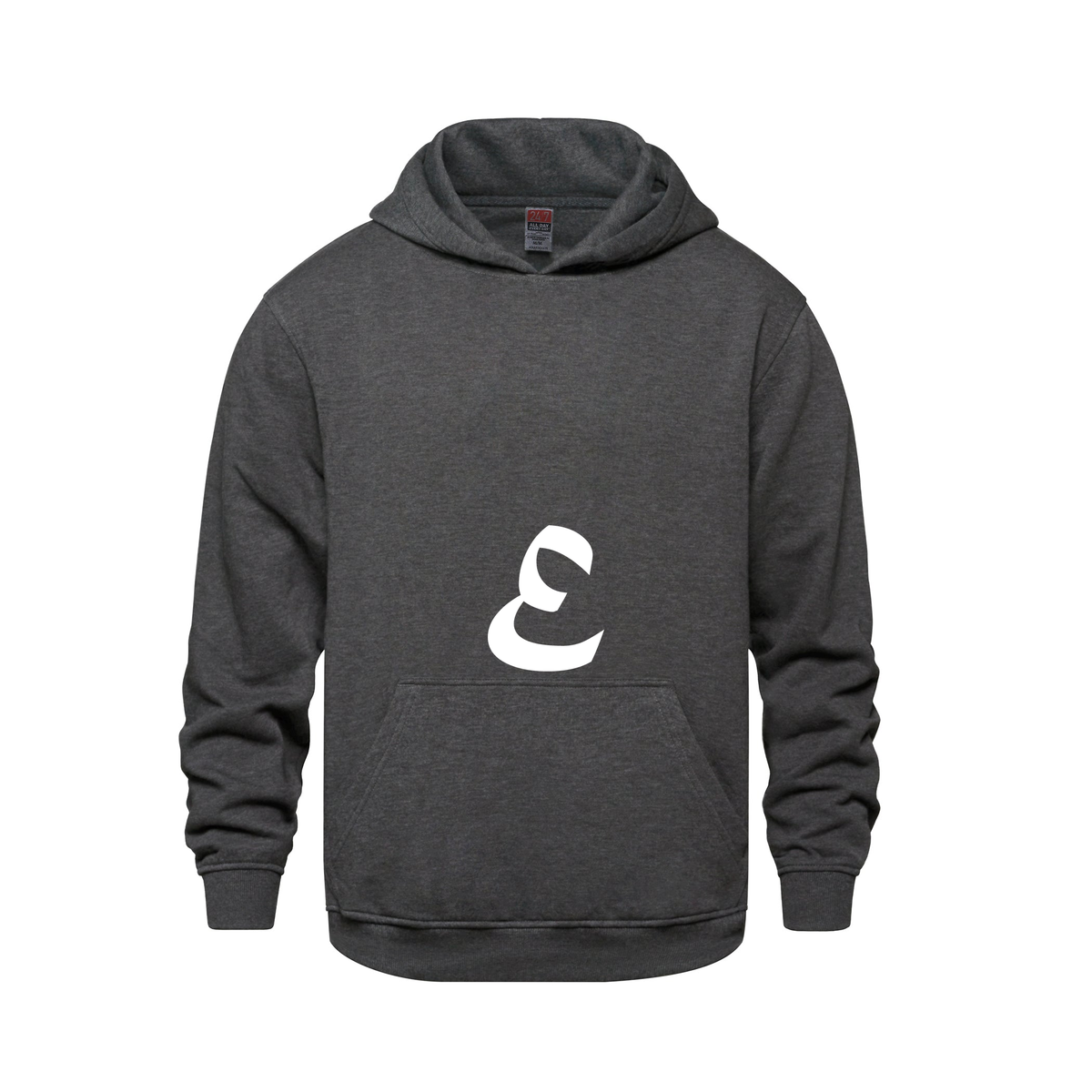 Alphabet E Hoodie 9 inch calligraphy White ink, Charcoal