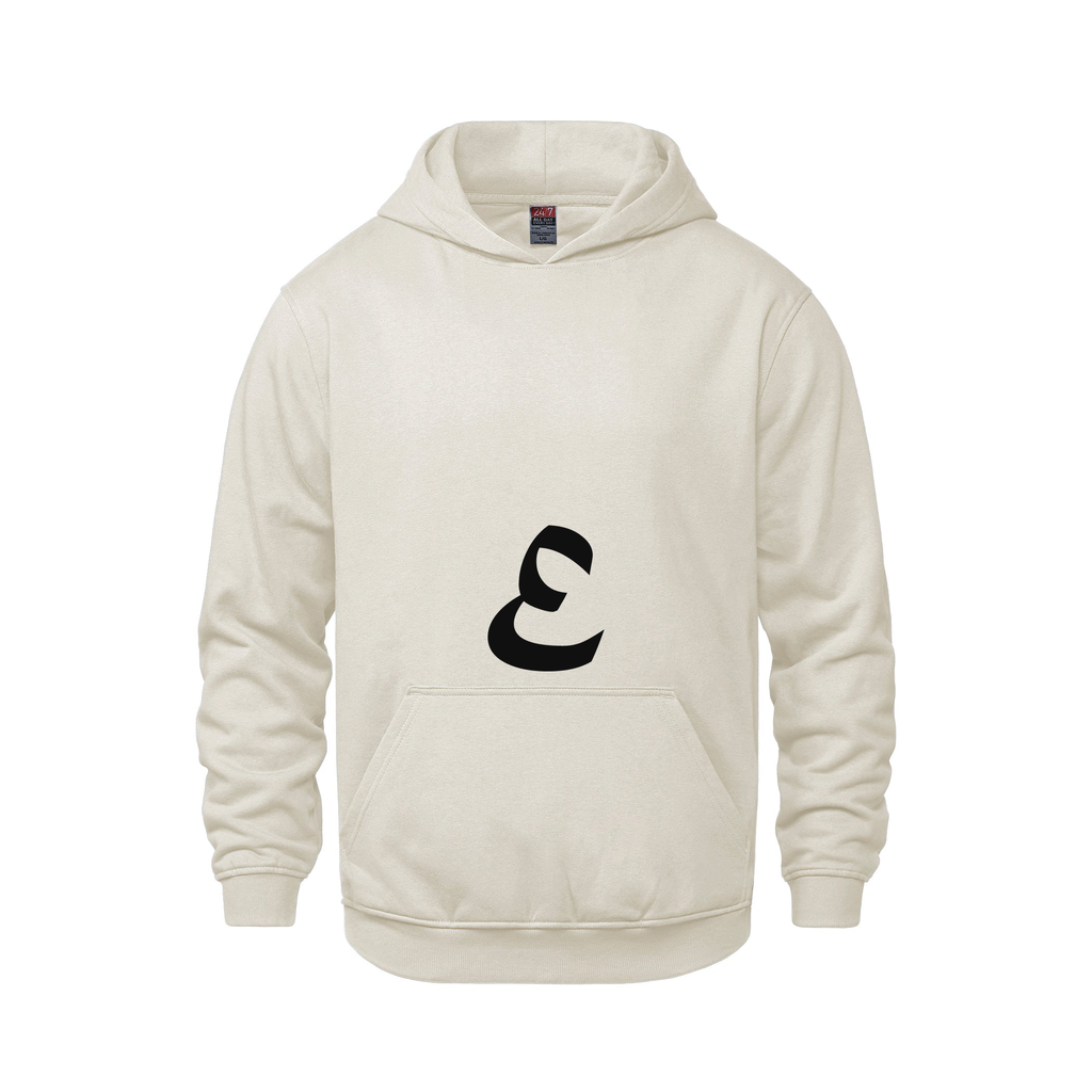 Alphabet E Hoodie 9 inch calligraphy Black ink, Ivory