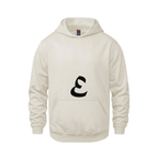 Alphabet E Hoodie 9 inch calligraphy Black ink, Ivory