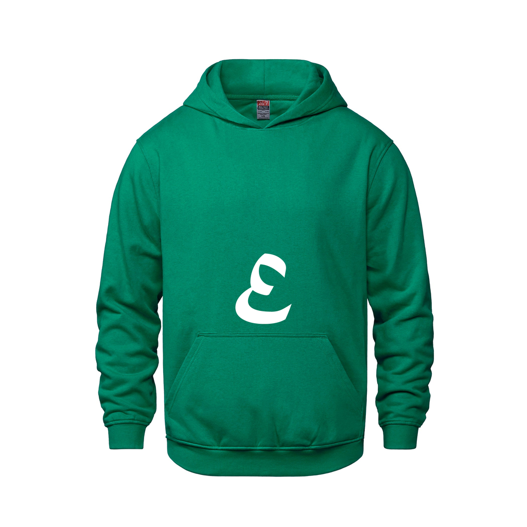 Alphabet E Hoodie 9 inch calligraphy White ink, Kelly Green