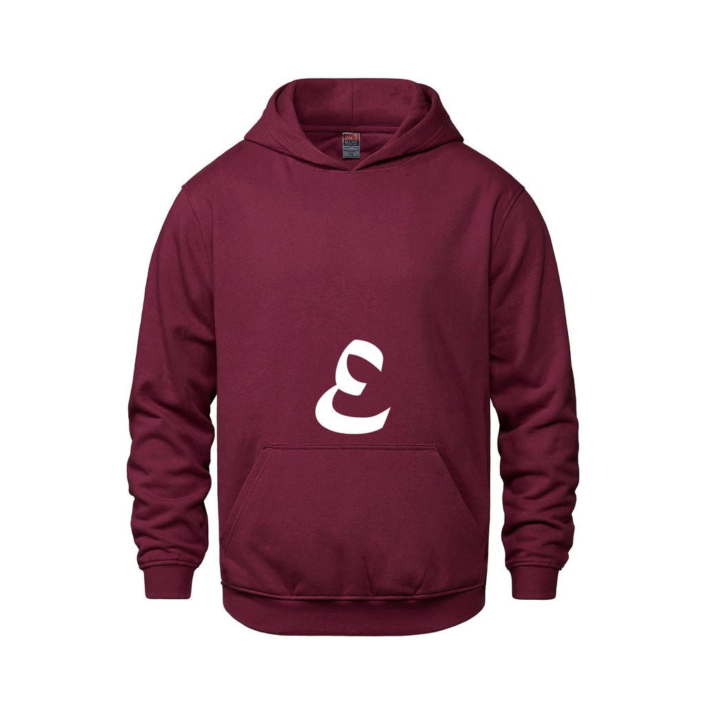Alphabet E Hoodie 9 inch calligraphy White ink, Maroon