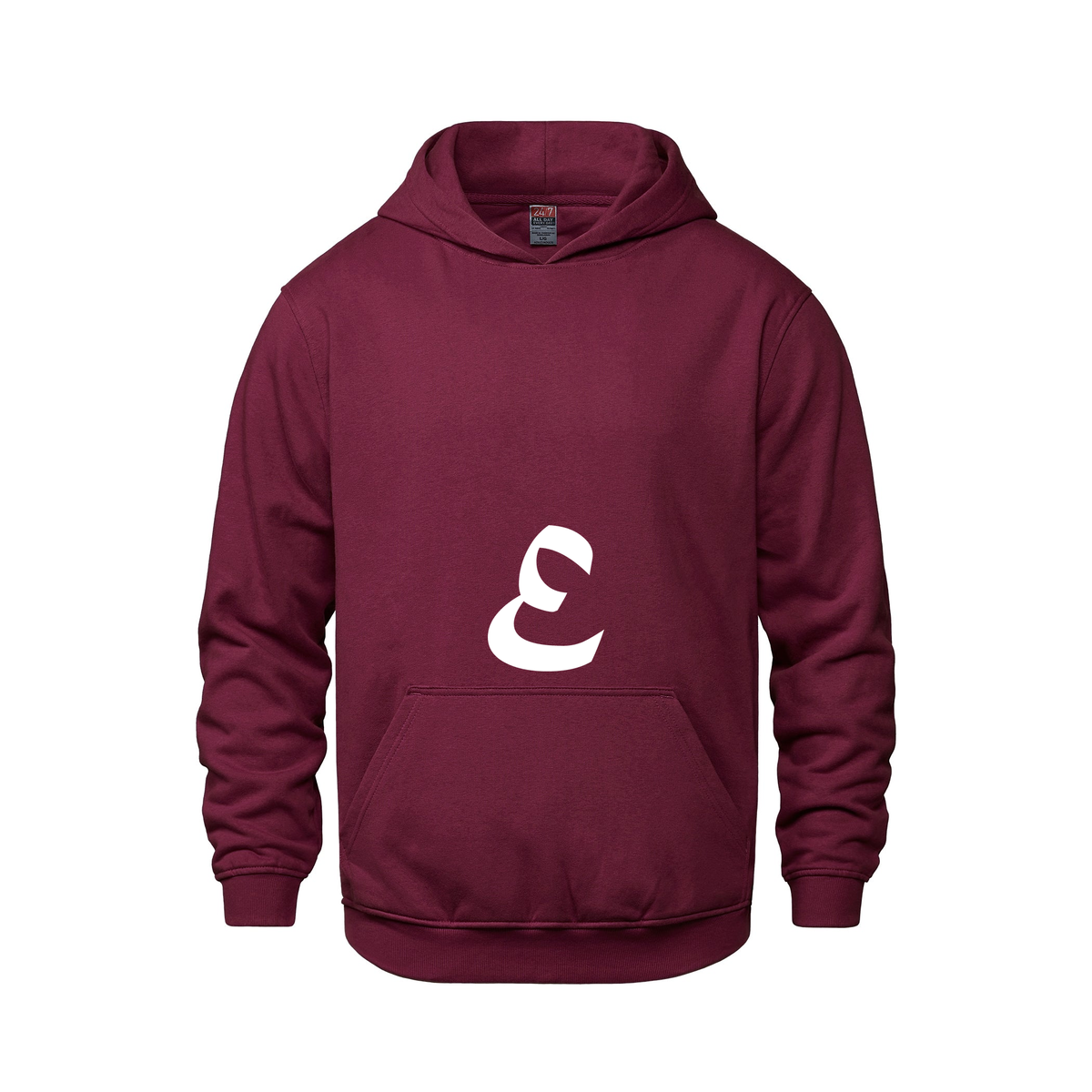 Alphabet E Hoodie 9 inch calligraphy White ink, Maroon