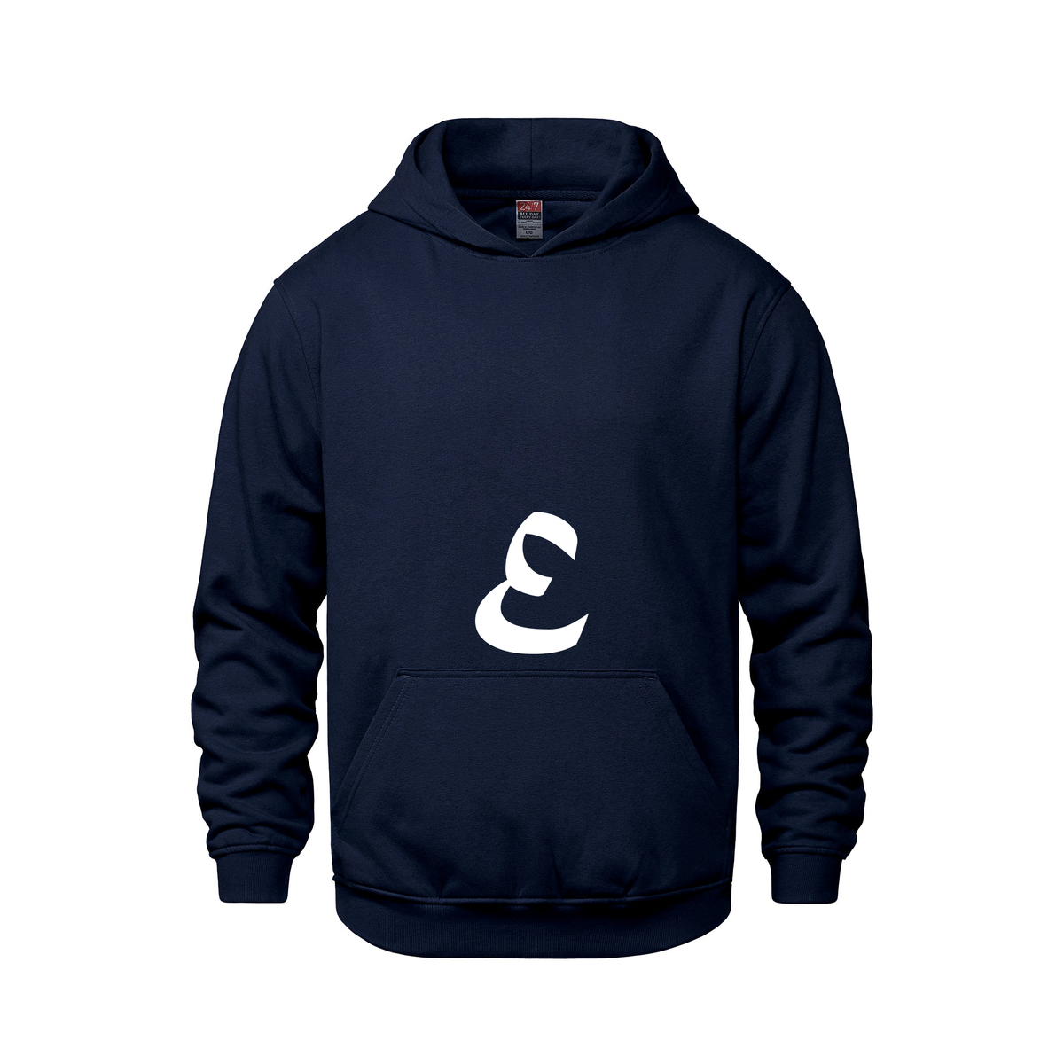 Alphabet E Hoodie 9 inch calligraphy White ink, Navy