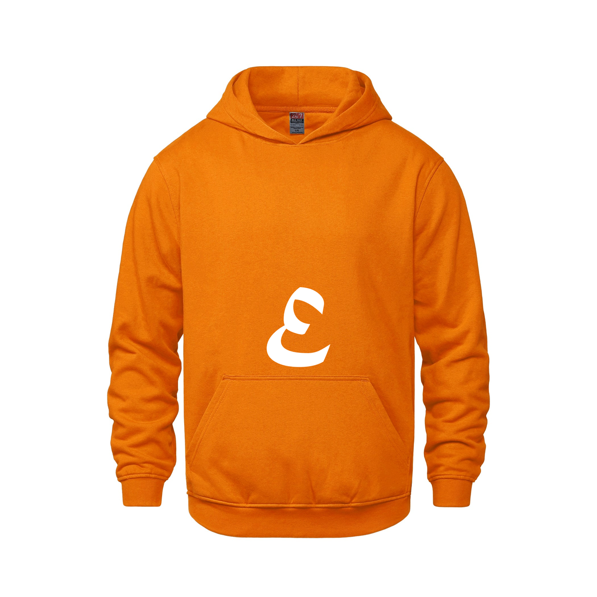Alphabet E Hoodie 9 inch calligraphy White ink, Orange
