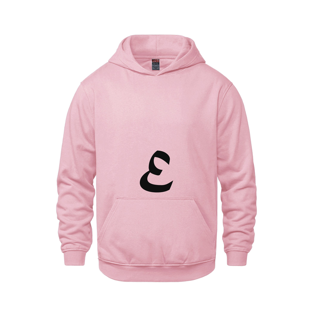 Alphabet E Hoodie 9 inch calligraphy Black ink, Pink