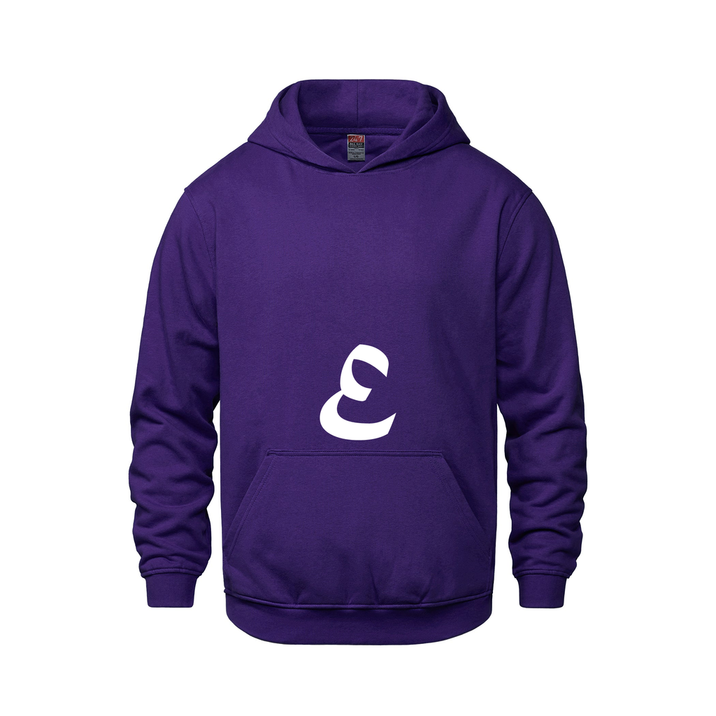 Alphabet E Hoodie 9 inch calligraphy White ink, Purple