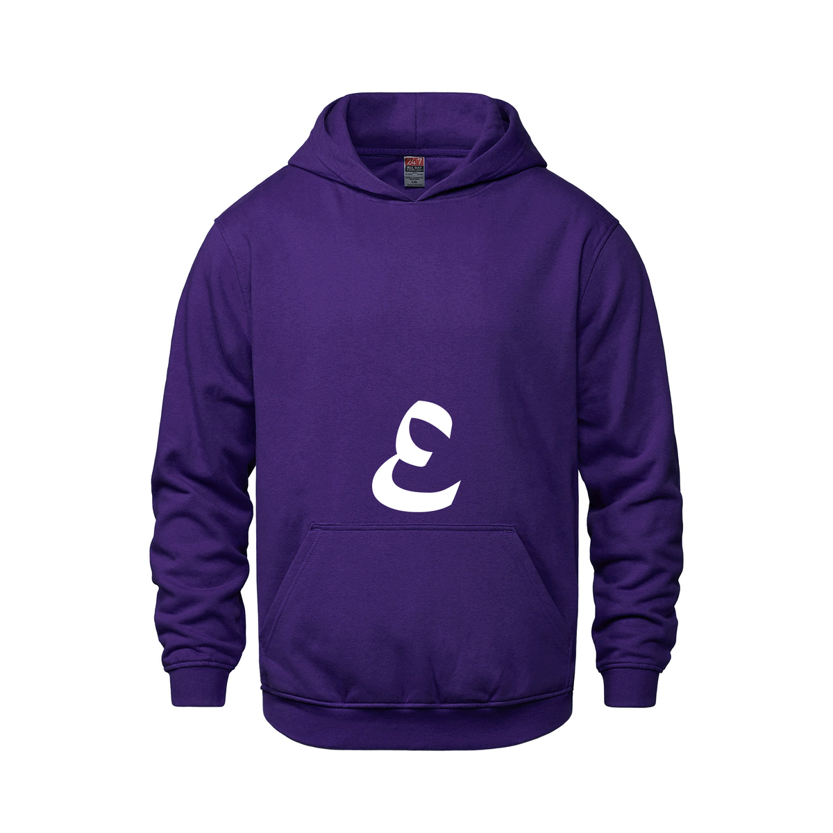 Alphabet E Hoodie 9 inch calligraphy White ink, Purple