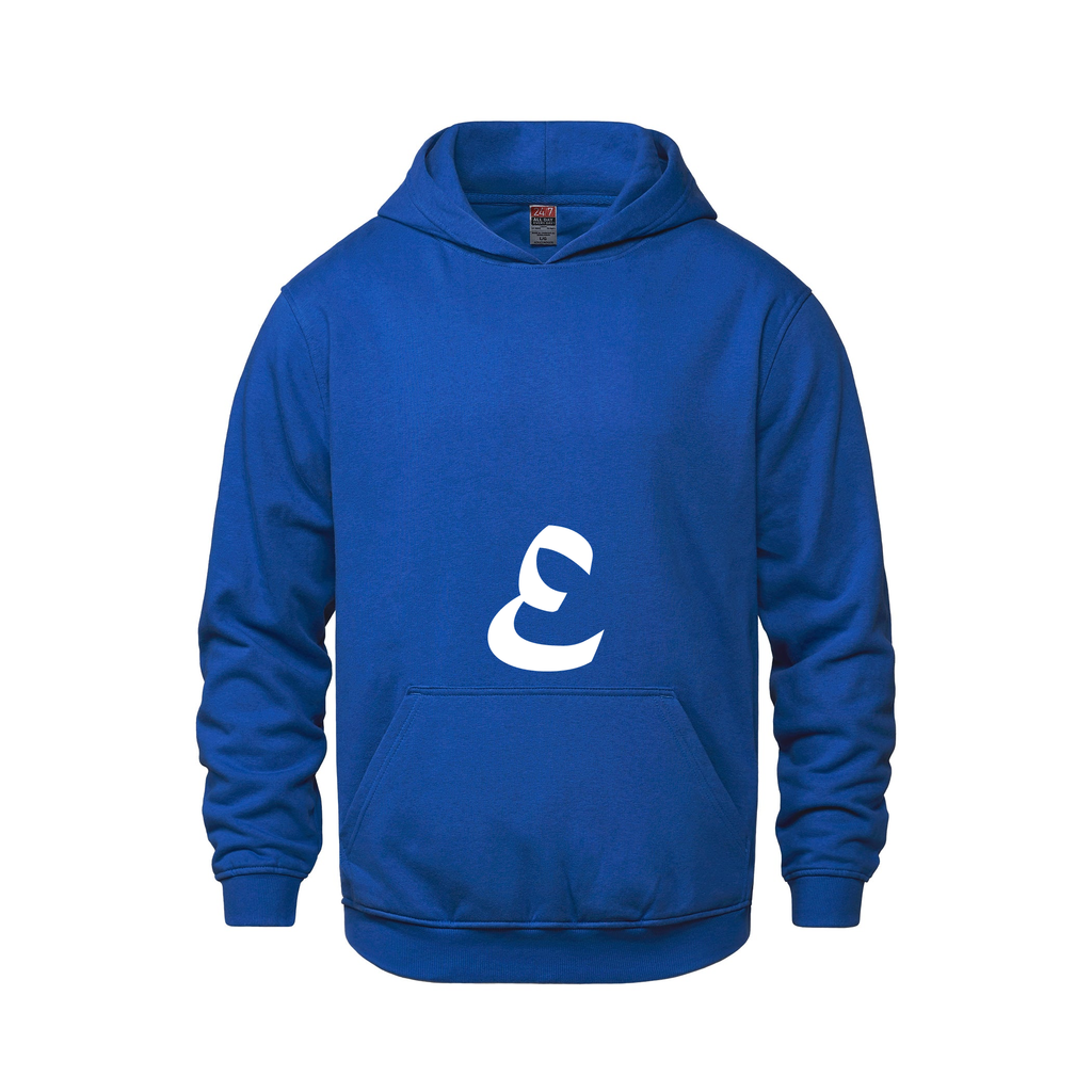 Alphabet E Hoodie 9 inch calligraphy White ink, Royal