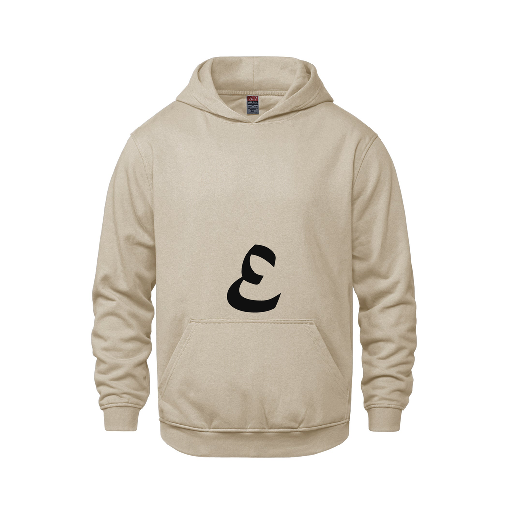 Alphabet E Hoodie 9 inch calligraphy Black ink, Sand
