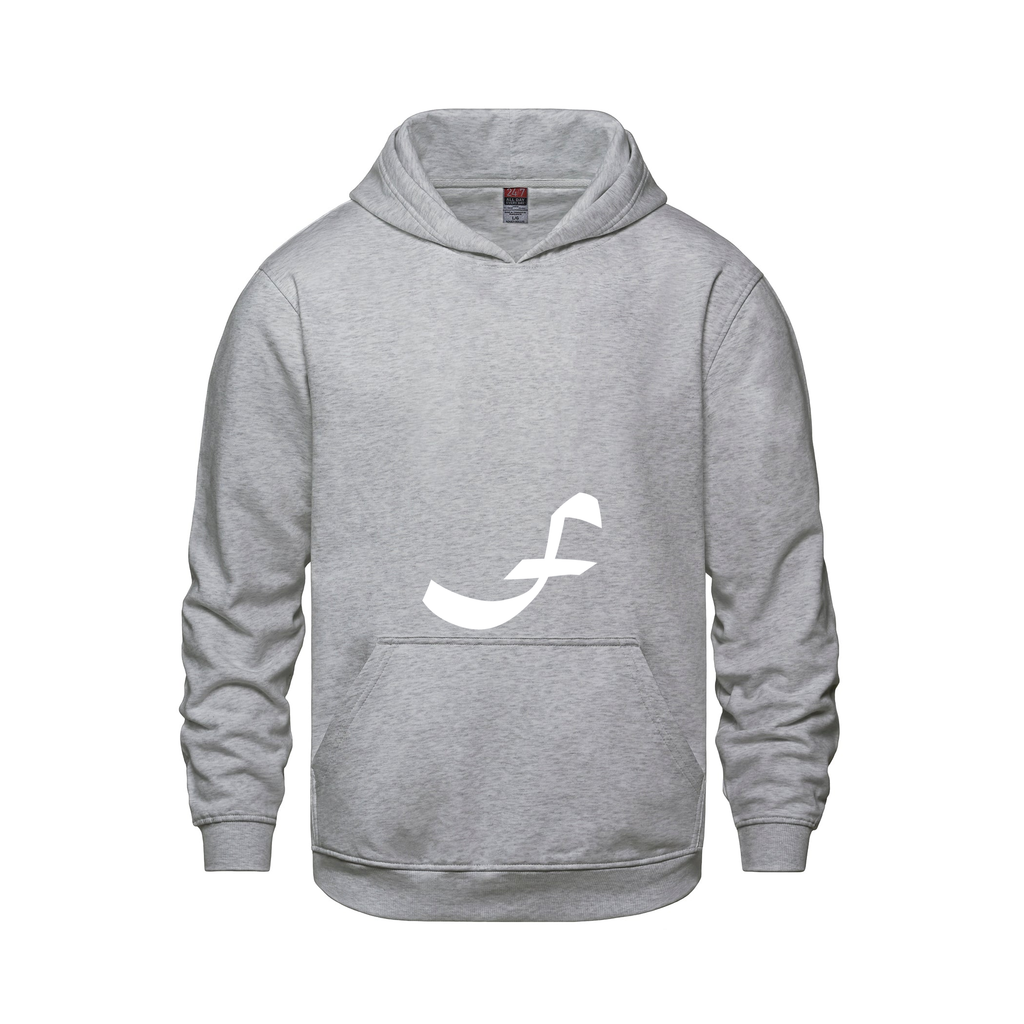 Alphabet F Hoodie 9 inch calligraphy White ink, Athletic Grey
