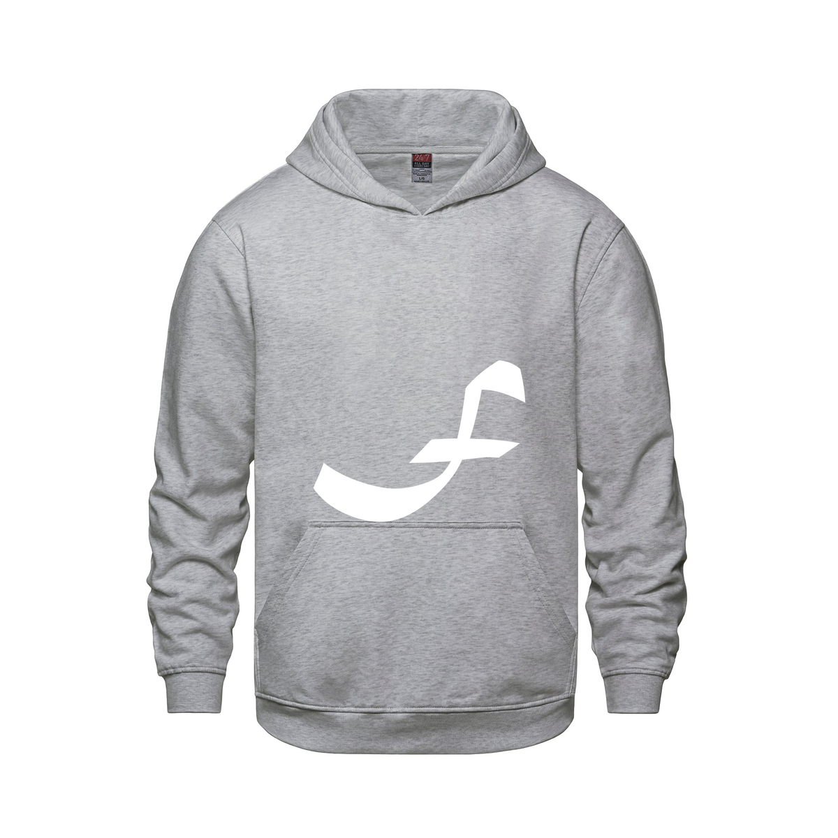Alphabet F Hoodie 9 inch calligraphy White ink, Athletic Grey