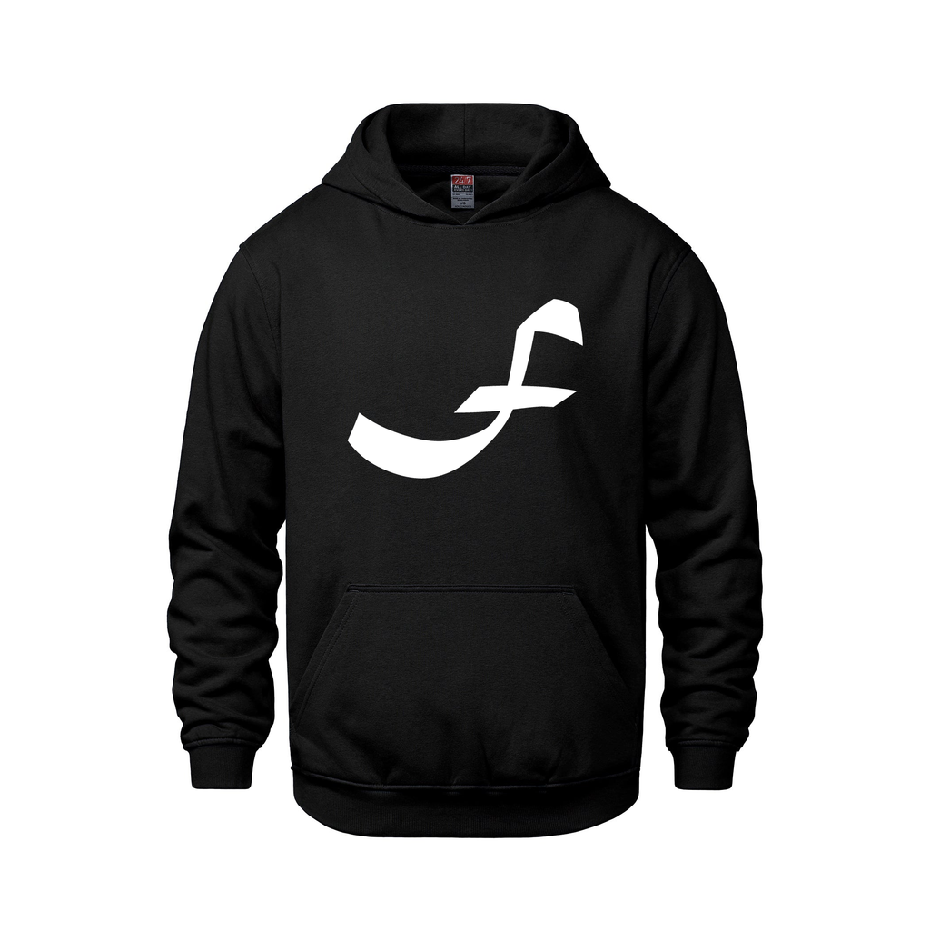 Alphabet F Hoodie 9 inch calligraphy White ink, Black