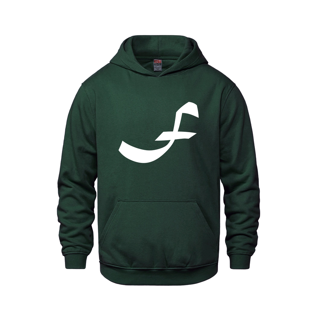 Alphabet F Hoodie 9 inch calligraphy White ink, Forest Green