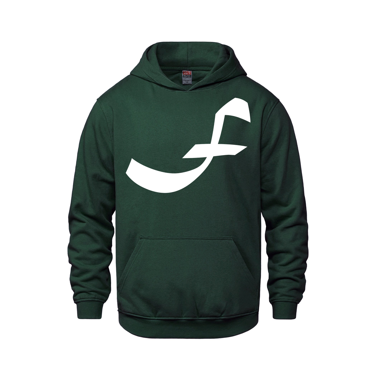 Alphabet F Hoodie 9 inch calligraphy White ink, Forest Green